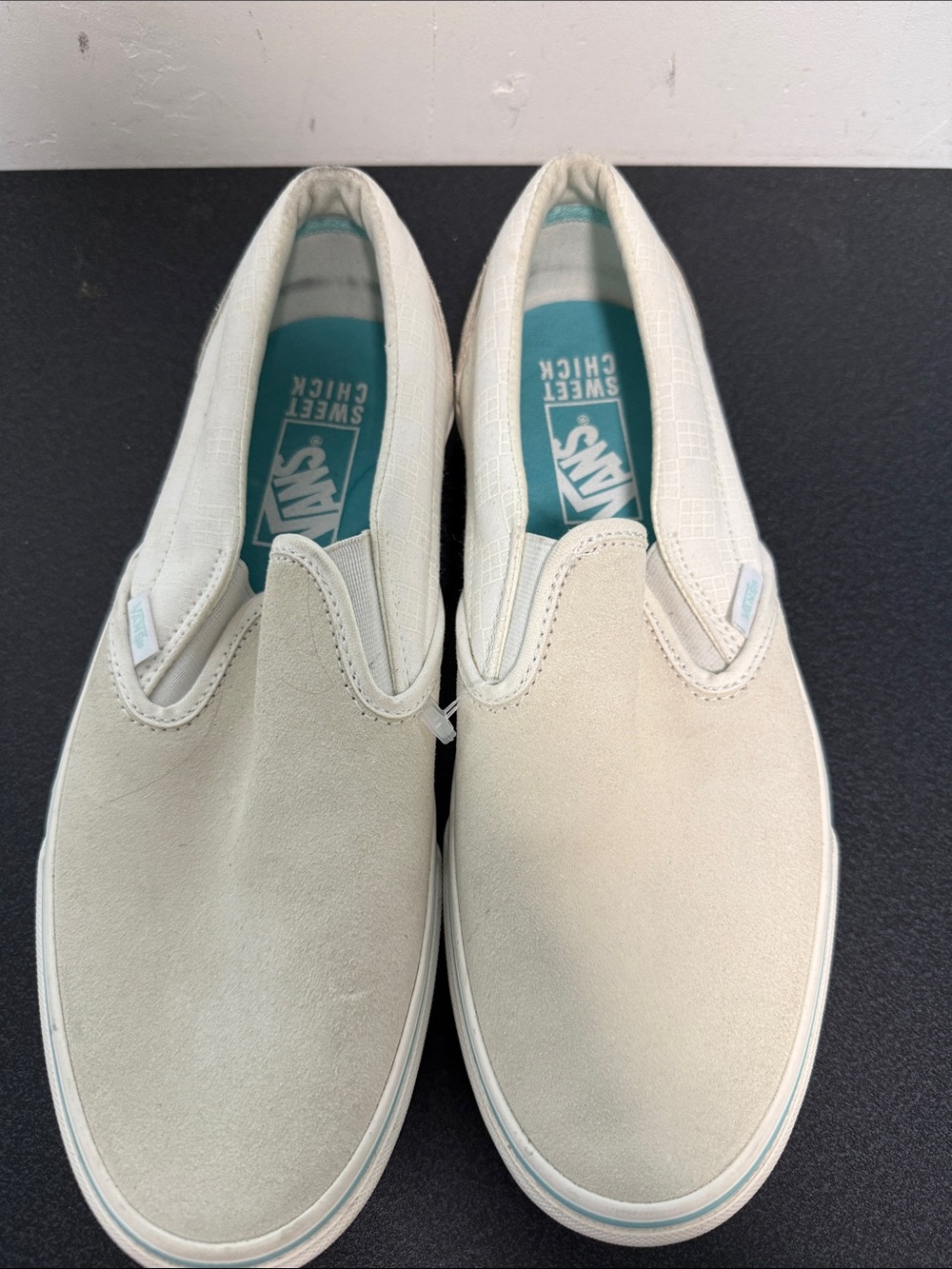 Vans Slip-On Loafers in Light Cream with Teal Insole